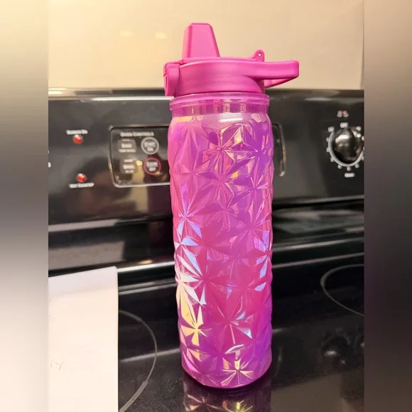 Iridescent Pink Geometric Sport Water Bottle with Flip Straw - Picture 1 of 5